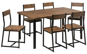 Set da pranzo Tavolo 6 sedie Legno scuro Gambe in metallo Cucina industriale Beliani