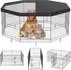 Box per cuccioli da 8 pezzi - Pista per cuccioli alta 609,6 cm - Box per animali con copertura in tessuto Oxford 600D - Box per cani in Q235 - Recinto per cani per animali di piccola e media taglia