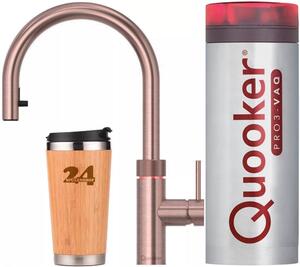 "QUOOKER Flex VAQ PRO3 bocca estraibile Copper Rose' PVD & rubinetto 100°C (3XRCO)" Miscelatore per lavello con funzione di acqua bollente a 100°C Inclusa tazza termica