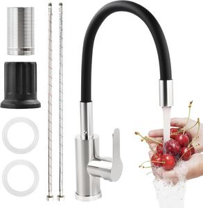 Miscelatore da cucina girevole a 360°, con tubo flessibile, cromato, nero, per lavello