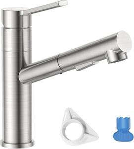Miscelatore da cucina in acciaio inossidabile 304, con doccetta estraibile da 50 cm, girevole a 120°, monocomando, con due tipi di getto, adatto per