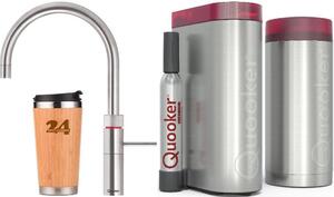 "QUOOKER FUSION ROUND beccuccio fisso in acciaio inox COMBI+ B con CUBE 2 (22+FRRVSCUBE)" Rubinetto per acqua bollente a 100°C con sistema di acqua potabile Inclusa termo tazza