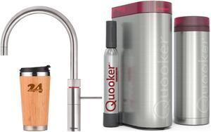 "QUOOKER FUSION ROUND beccuccio fisso in acciaio inox VAQ PRO3 con CUBE 2 (3FRRVSCUBE) Rubinetto per acqua bollente a 100°C con sistema di acqua potabile Incluso thermo mug