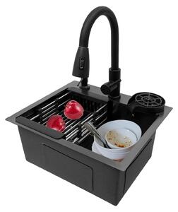 Rubinetto da cucina nero - Miscelatore girevole a 360 gradi e estensibile - Acciaio inossidabile - Design moderno