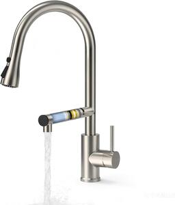 Miscelatore da cucina estraibile, girevole a 360°, con filtro dell'acqua, in acciaio inossidabile, con 2 getti, ideale per la cucina