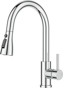 Miscelatore da cucina con doccetta estraibile, cromato, con 2 tipi di getto, girevole a 360°, per lavello