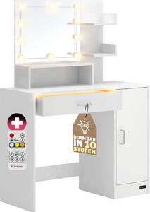 CASARIA® Tavolo da Trucco Jocelyn Specchio con LED Cassetto con Luce Ripiani Toeletta Trucchi Tavolino Make-Up e Profumi Postazione Trucco Vanity Desk