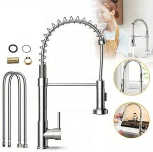 Miscelatore per cucina - Miscelatore per lavello - Doccetta estraibile - Bocchetta girevole a 360° - Monocomando - 2 getti - Argento