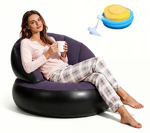 Divano gonfiabile, dimensioni 77x77x58 cm, con pompa per gonfiaggio, rivestito in tessuto flocato, ideale per il soggiorno