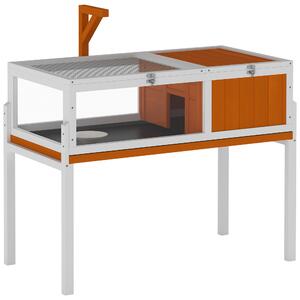 PawHut Casa per tartarughe in legno con recinto e coperchio, 104x53x82 cm, Bianco e Arancione | Aosom Italy