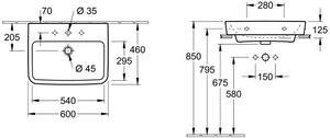 Villeroy & Boch O.novo - Lavabo da appoggio, 650x460 mm, con sfioratore, foro per miscelatore, CeramicPlus, bianco alpino 4A41KGR1