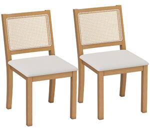 HOMCOM Set 2 sedie da pranzo con seduta imbottita e schienale effetto rattan, Rovere e Crema | Aosom Italy