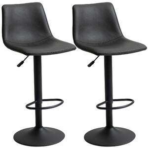 HOMCOM Set di 2 sgabelli da bar in stile vintage, regolabili e girevoli, con poggiapiedi, in similpelle, Nero