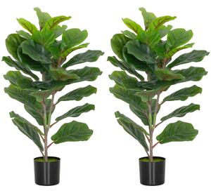 HOMCOM Set di 2 piante artificiali per interni alte 80 cm con vaso in plastica, Verde | Aosom Italy