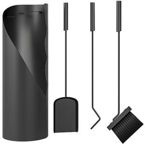 Outsunny Set utensili da camino 4 pezzi con scopa, paletta, attizzatoio e supporto, in metallo 20 x 20 x 65 cm, Nero | Aosom Italy
