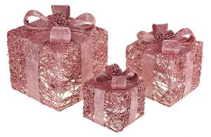 Pacchi Dono 3 Pezzi con 65 Led H25 cm in Rattan Rose