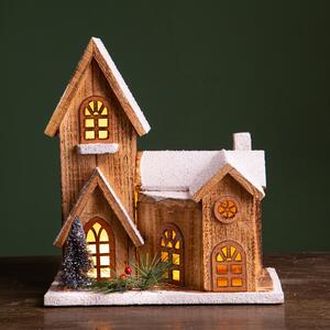 Casetta con Neve con 10 Led 31 cm in Legno e Plastica