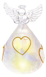 Set 2 Angeli Cuore con Led H12,5 cm in Vetro Oro