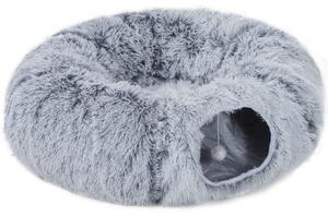 PawHut Tunnel gatto con letto ciambella e cuscino lavabile, 90x80x27 cm, Grigio chiaro | Aosom Italy