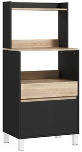 HOMCOM Mobile porta microonde con armadio, cassetto e mensola superiore, Buffet da cucina, 60 x 40 x 131 cm, Quercia e nero | Aosom Italy