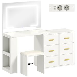 HOMCOM Tavolo da trucco con specchio e sgabello, con illuminazione LED regolabile e 6 cassetti, 118 x 78 x 135 cm, Bianco | Aosom Italy