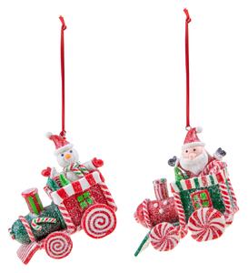 Set di 12 Babbo Natale Su Treno 8 cm Rosso/Verde