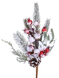 Set 12 Rami con Bacche innevato H26 cm Rosso