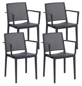 Set 4 Sedie Impilabili 81x57x56 cm con Braccioli in Polipropilene e Fibra di Vetro Porto Antracite