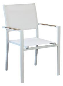 IMPACTO - poltrona impilabile in alluminio bianco o antracite con braccioli effetto legno