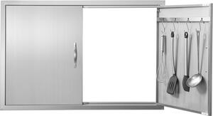 Porta per cucina esterna SM® - Porta di accesso al barbecue, 990 x 660 mm - Doppia porta in acciaio inox - Montaggio a filo muro - Porta verticale a parete con maniglie e ganci - Per isola barbecue, stazione barbecue, mobile esterno
