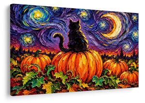 Quadro su tela – Gatto nero sulla zucca