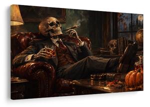 Quadro su tela – Scheletro con sigaro e whisky