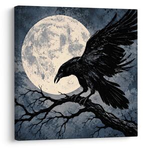 Quadro su tela – Corvo nero sotto la luna piena