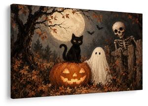 Quadro su tela – Gatto di Halloween con zucca