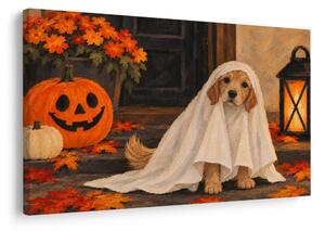 Quadro su tela – Cagnolino fantasma con zucca