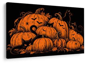 Quadro su tela – Zucche di Halloween con gatti neri