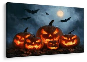 Quadro su tela – Zucche di Halloween sotto i pipistrelli