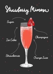 Illustrazione Vector engraved style Strawberry Mimosa cocktail, Mariia Akimova