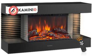 KAMINIO Camino elettrico LIZ - Camino elettrico da parete con riscaldamento, effetto fiamma 3D, luce d'atmosfera a LED, telecomando - Nero