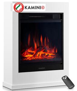 KAMINIO Camino elettrico KALLE - Camino elettrico da terra con riscaldamento, effetto fiamma 3D, telecomando - Bianco
