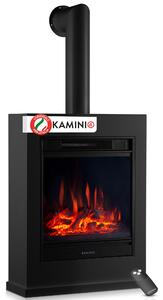 Camino elettrico KAMINIO KALLE con tubo di scarico - Camino elettrico da appoggio con riscaldamento, effetto fiamma 3D, telecomando - Nero