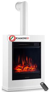 Camino elettrico KAMINIO KALLE con tubo di scarico - Camino elettrico da appoggio con riscaldamento, effetto fiamma 3D, telecomando - Bianco