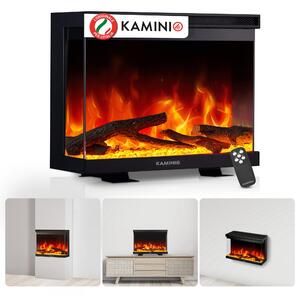 KAMINIO Camino elettrico LEA - Camino elettrico 3 in 1 con vista panoramica, riscaldamento, effetto fiamma 3D, 12 colori della fiamma, telecomando - 30 pollici