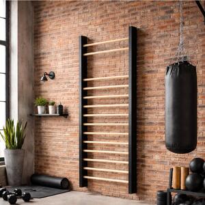 QLS Scala da ginnastica in legno 195x80 cm Nero Telaio in legno di faggio Pioli 11441