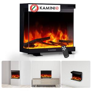 Camino elettrico KAMINIO LEA - Camino elettrico 3 in 1 con vista panoramica, riscaldamento, effetto fiamma 3D, 12 colori della fiamma, telecomando - 24 pollici
