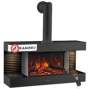 Camino elettrico KAMINIO LIZ con tubo di scarico - Camino elettrico da parete con riscaldamento, effetto fiamma 3D, luce d'atmosfera a LED, telecomando - Nero