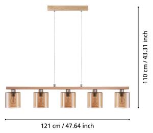 EGLO Lampada a sospensione Castralvo, lunghezza 115 cm, legno/ambra, a 5 luci