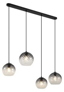 Lampada a sospensione Art Déco nera con vetro fumé rettangolare 4 luci - Bao