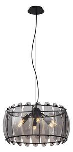 Lampada a sospensione di design nera con vetro fumé rotondo a 6 luci - Mochan