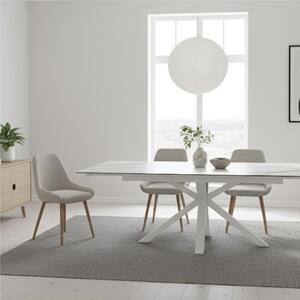 Tavolo Allungabile, Top in ceramica (5 mm) su vetro temperato (8 mm), CERAMICA Dimensioni 90x160 Max 240 x h 76 cm, peso kg 120 Fino a 10 persone colore marmo bianco lucido
